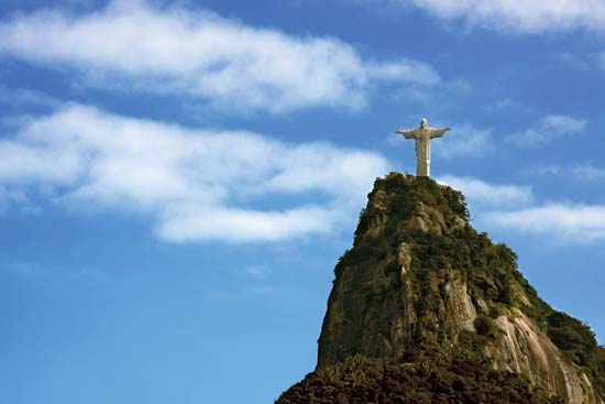 Christ The Redeemer Statue At The Corcovado Mountain View  From Below
