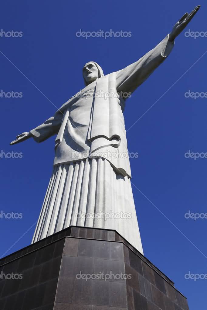 Christ The Redeemer Statue View From Bottom In Rio de Janeiro, Brazil