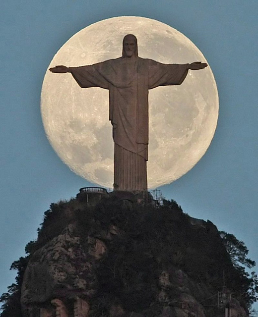 Christ The Redeemer With Full Moon Beautiful View