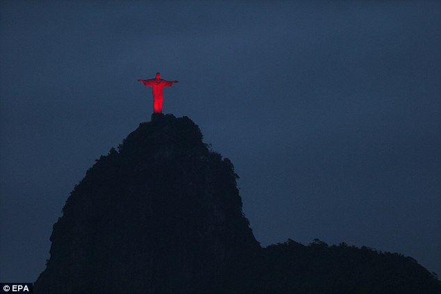 Christ the Redeemer Illuminated With Red Lights