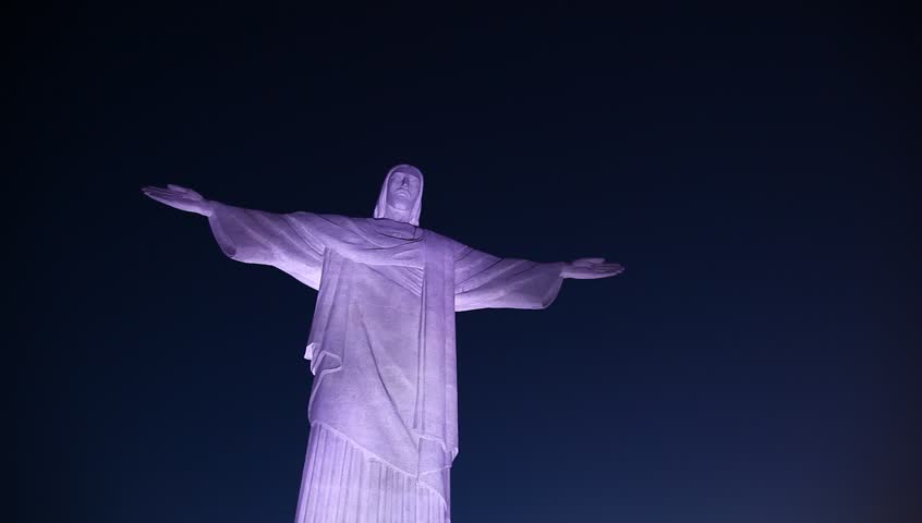 Christ the Redeemer Monument At Night In Rio de Janeiro, Brazil