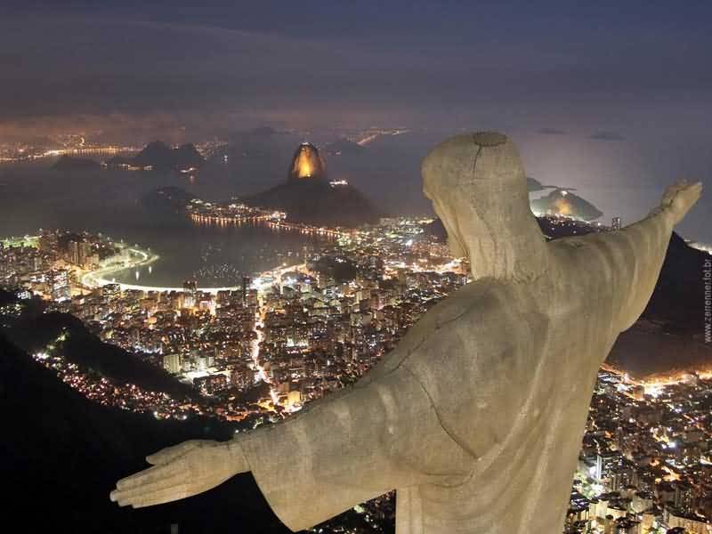 Christ the Redeemer Statue At Night Seen From Helicopter