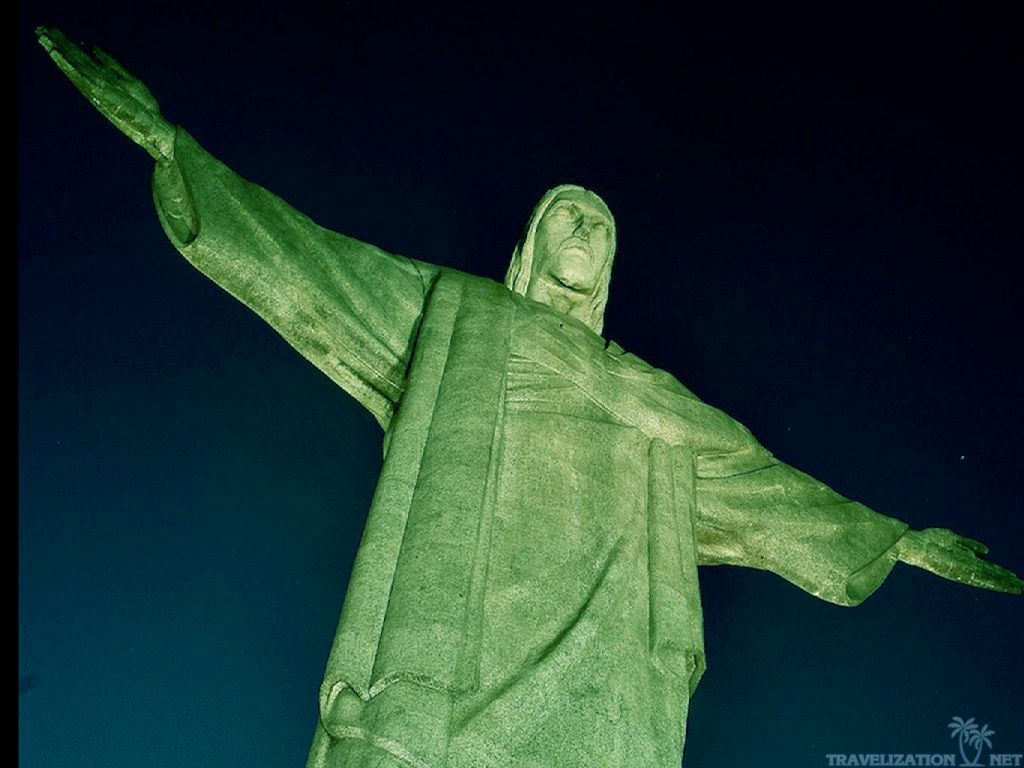 Christ the Redeemer Statue Closeup View At Night
