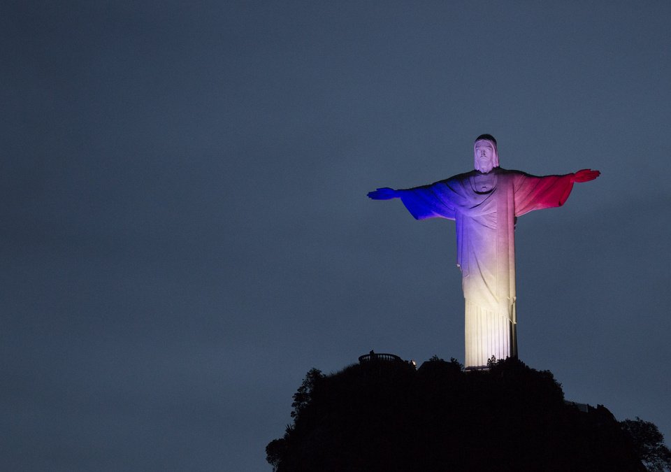 Christ the Redeemer Statue Is Lit With The Colors Of France's Flag