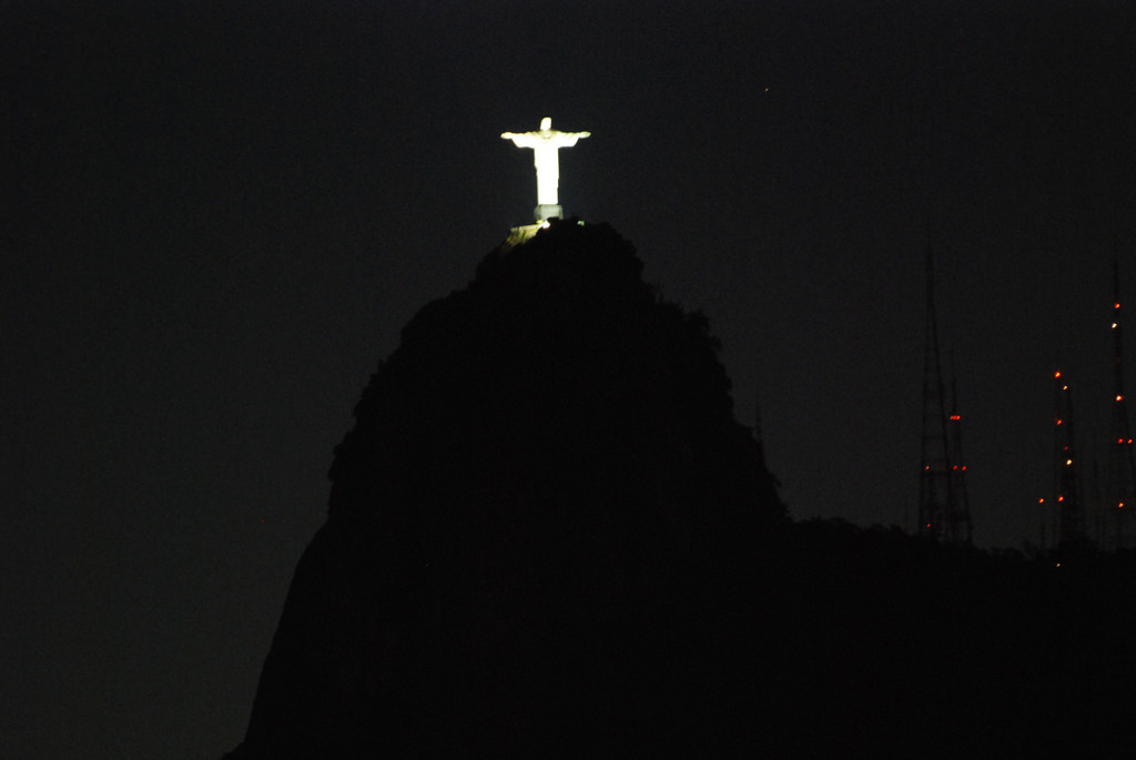 Christ the Redeemer Statue Lit Up At Night