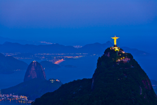 Christ the Redeemer Statue Lit Up During Night