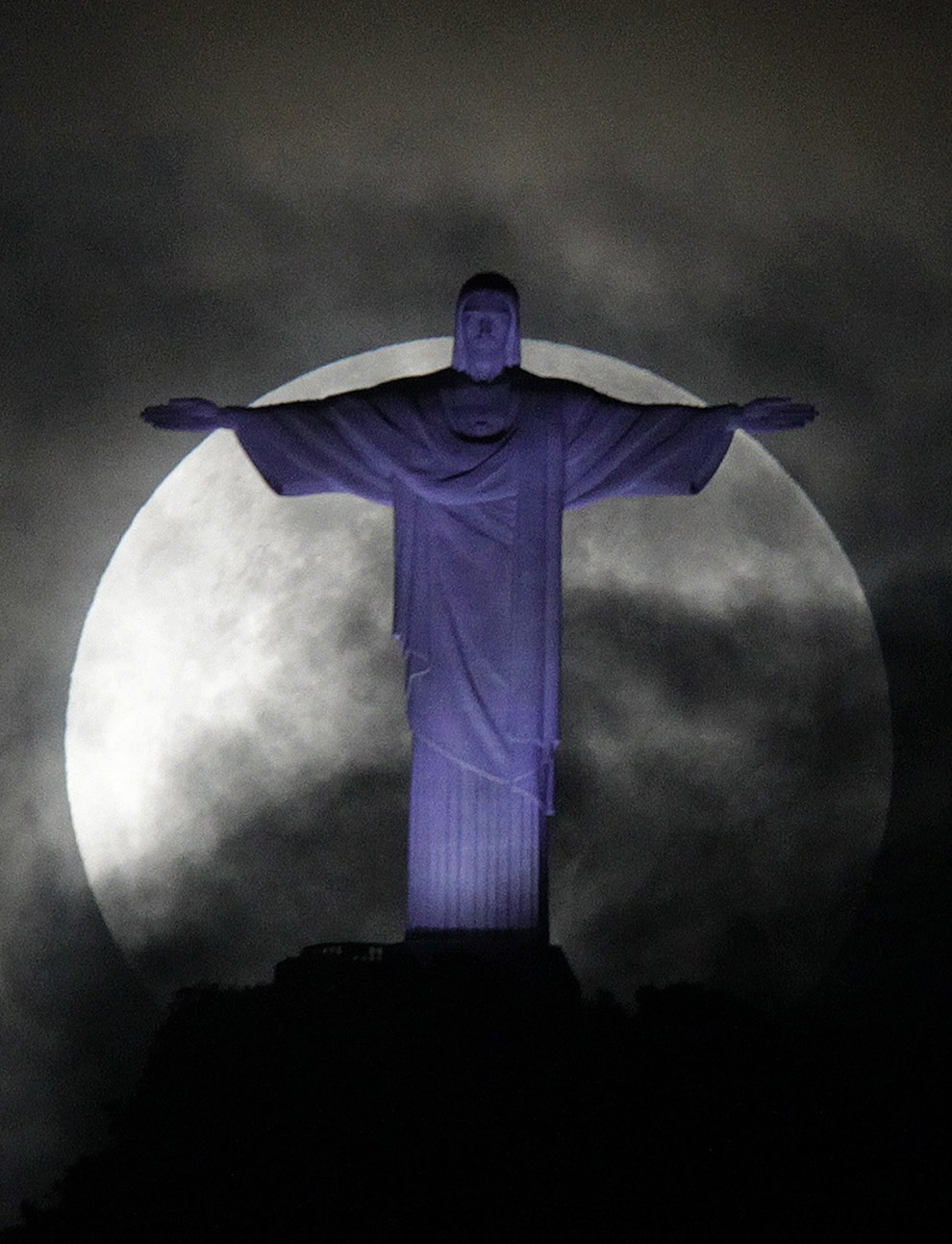 Christ the Redeemer With Full Moon At Night