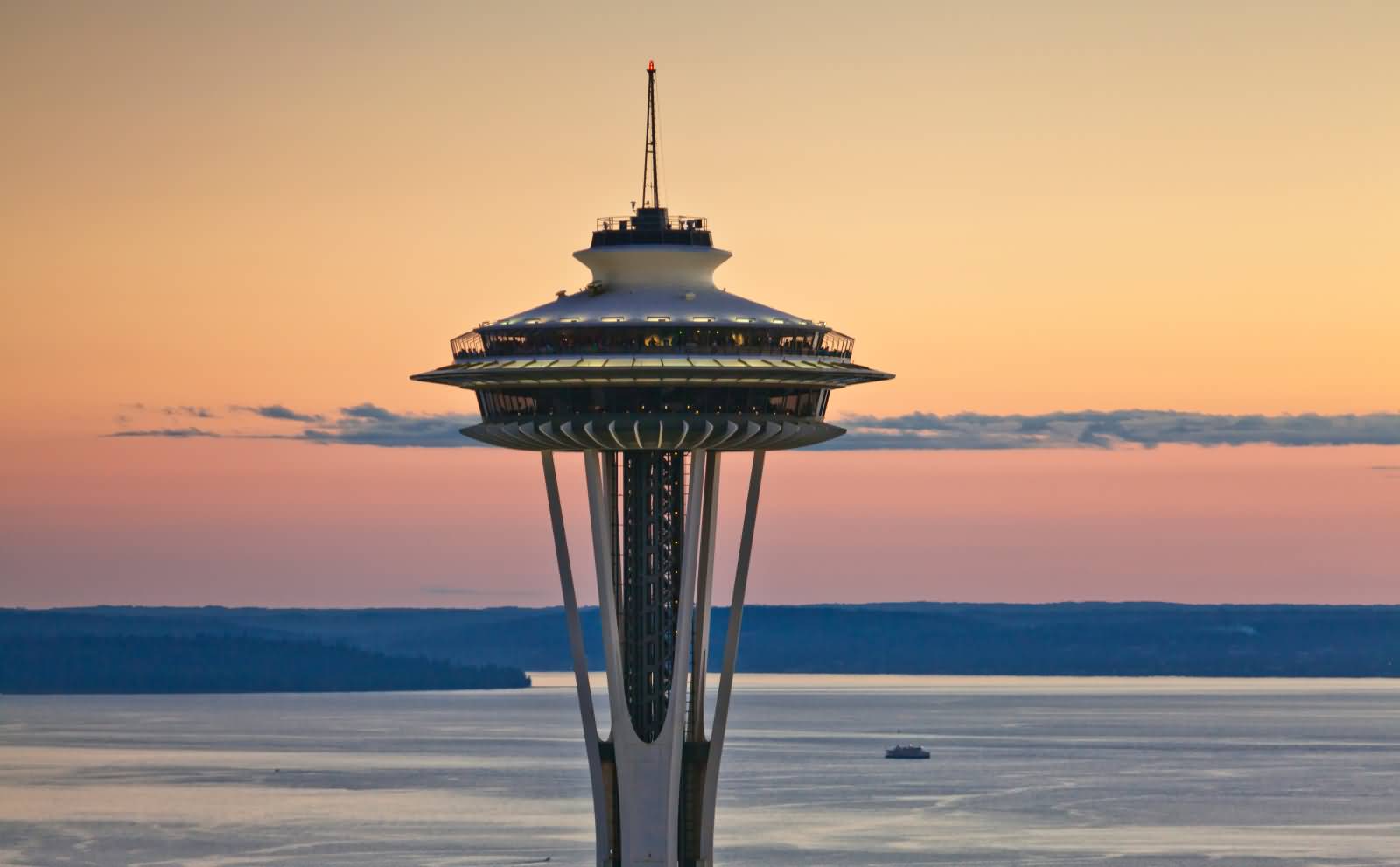 Closeup Of Space Needle During Sunset