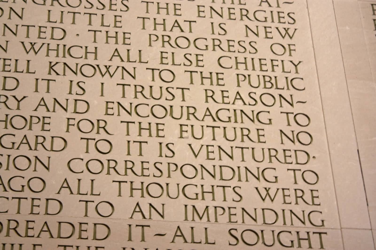 Closeup Of The Quotes Written On The North Wall Inside The Lincoln Memorial