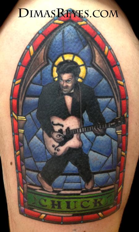 Color Chuck Berry Stained Glass Tattoo