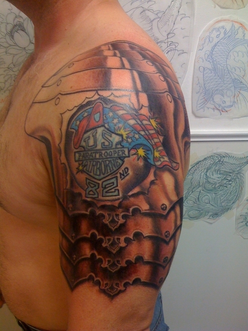 Colored Shoulder Knight Armor Tattoo