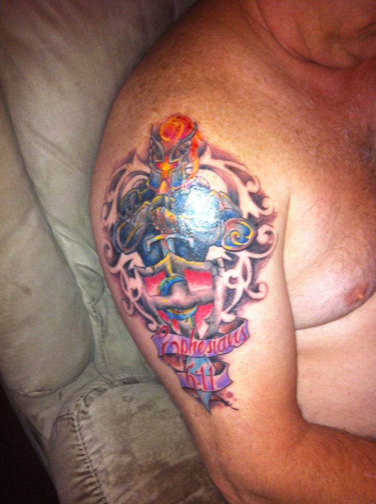 Colorful Armor Of God Tattoo For Men
