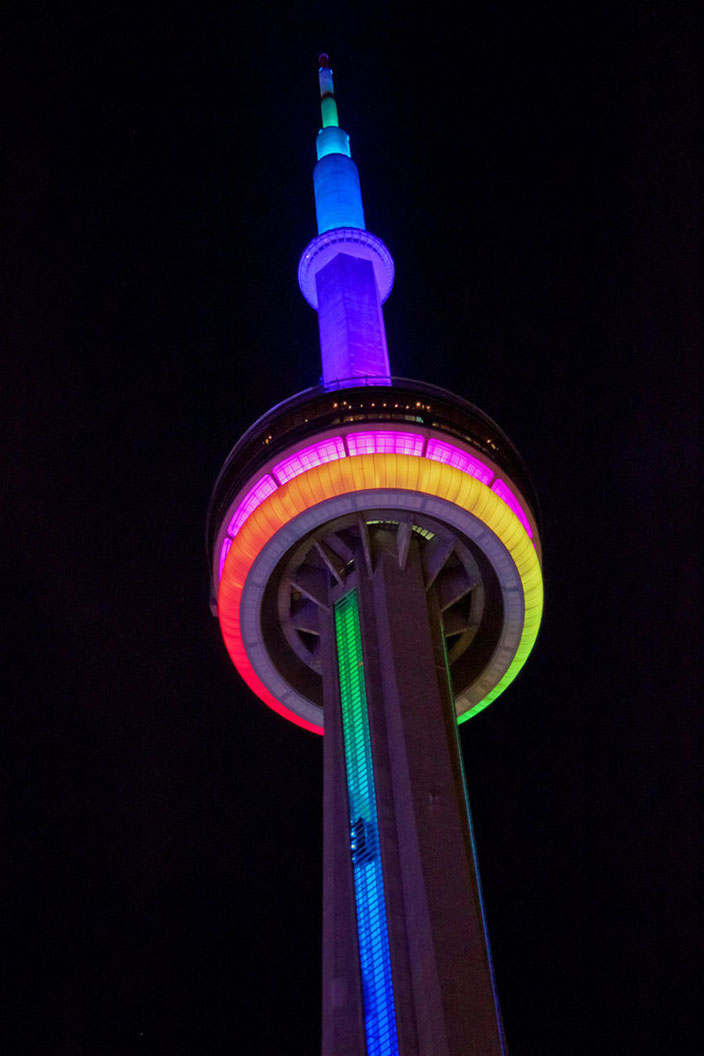Colorful Lights On CN Tower At Night