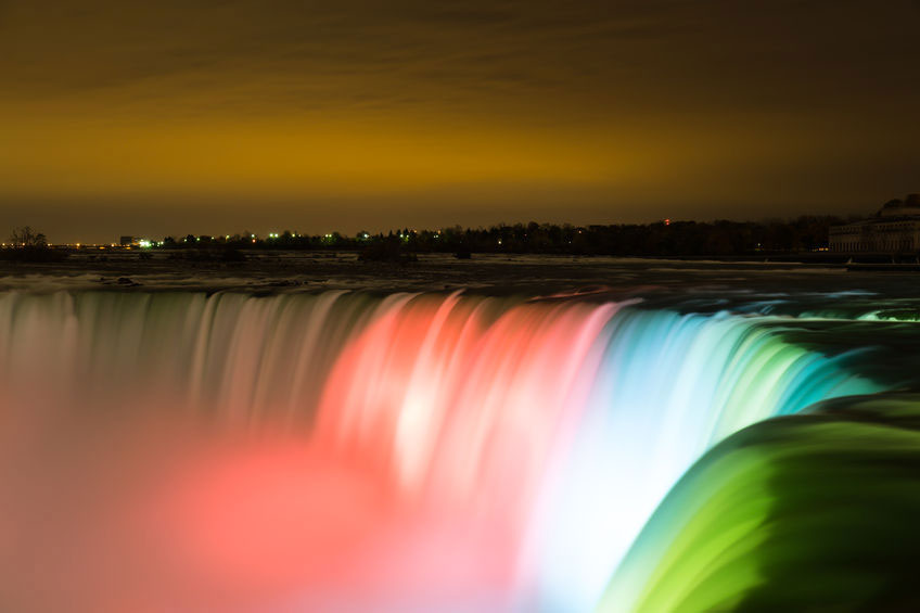 Colorful Lights On The Cascade Of Niagara Falls