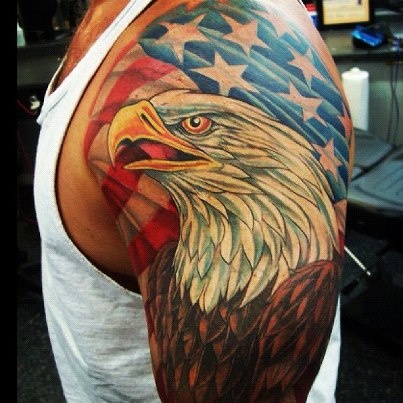 Colorful Patriotic Eagle Tattoo On Half Sleeve