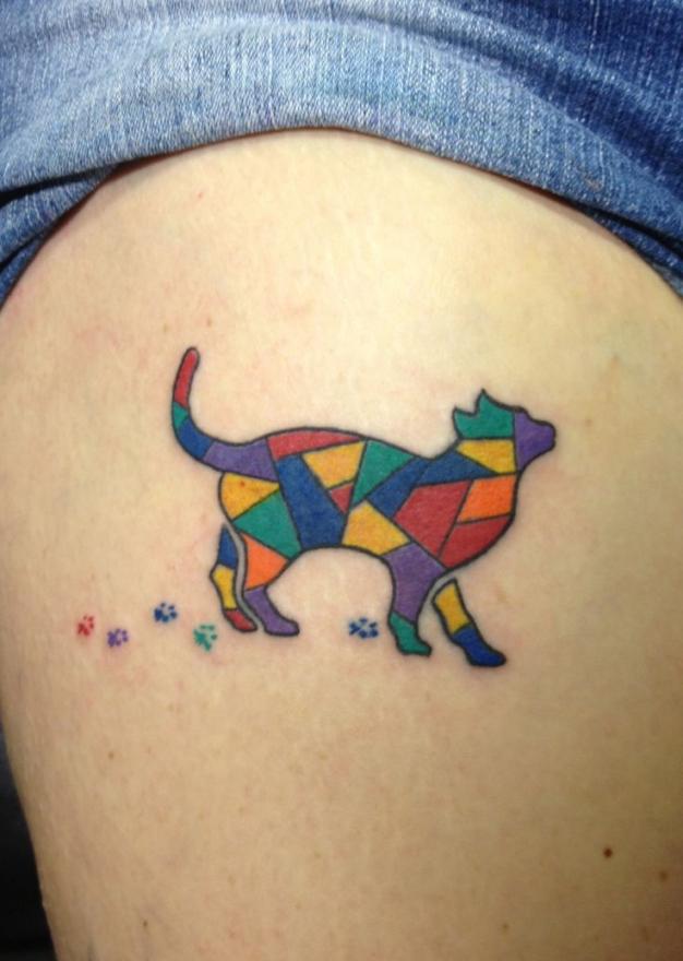 Colorful Stained Glass Cat Tattoo