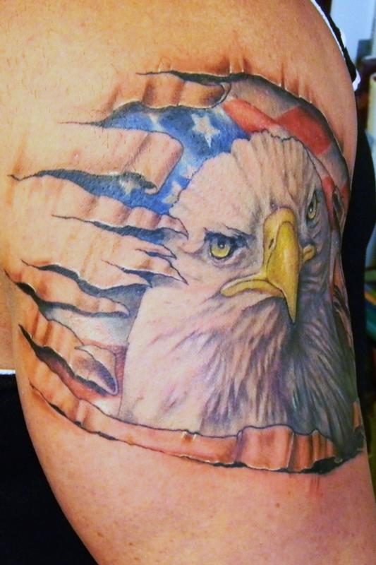 Cool 3D Patriotic Eagle Flag Tattoo By Galen Luker