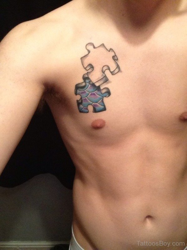 Cool 3D Puzzle Tattoo On Chest For Men