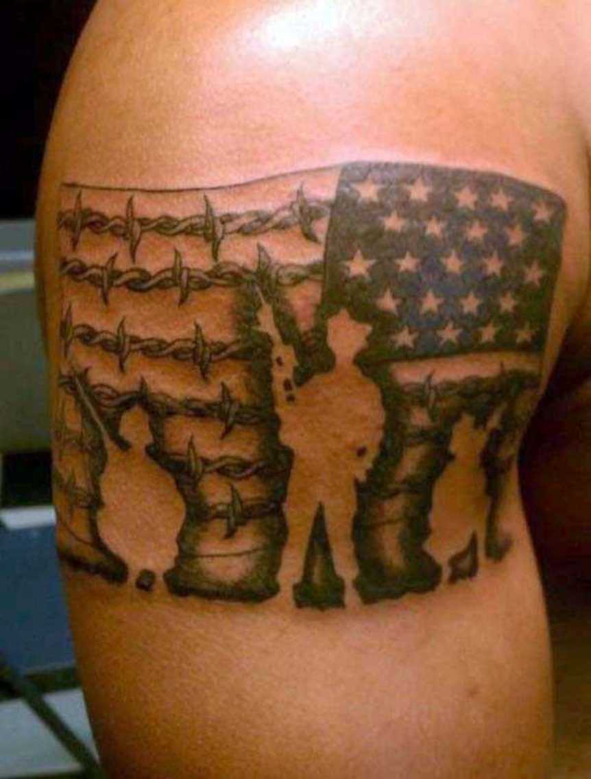 Cool American Patriotic Tattoo On Right Shoulder