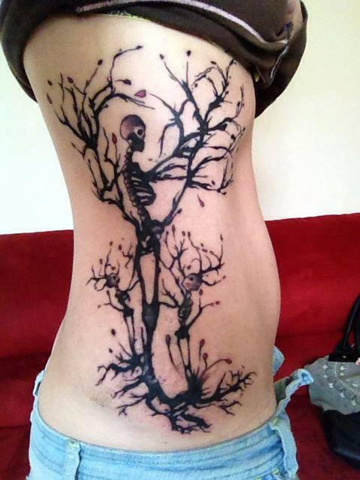 Cool Dead Tree Tattoo On Rib Cage