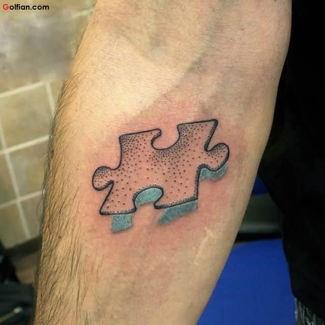 Cool Dotwork 3D Puzzle Piece Tattoo On Forearm
