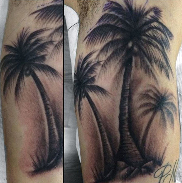 Cool Rib Cage Palm Trees Tattoo For Men
