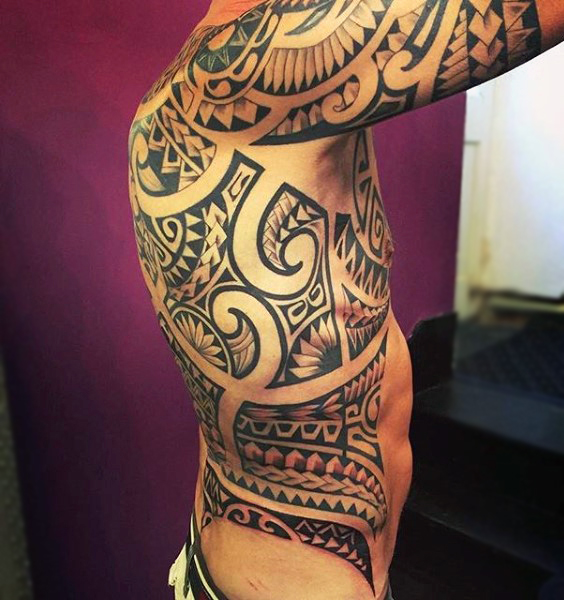 Cool Side Rib Maori Tattoo For Men