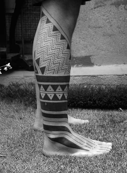 Cool Tribal Maori Tattoo On Leg