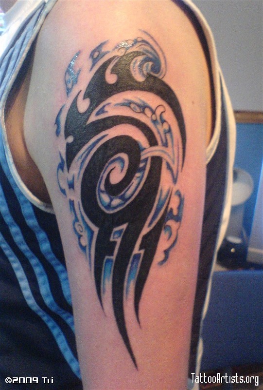 Cool Tribal Water Tattoo On Left Half Sleeve By Craig