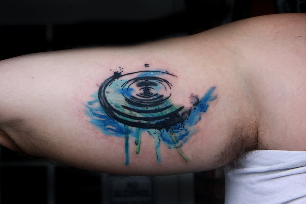 Cool Water Drop Watercolor Tattoo On Biceps By Deanna Wardin