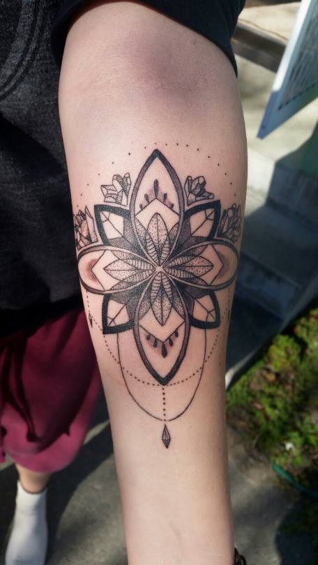 Crystal Mandala Tattoo On Forearm by Amanda Toner