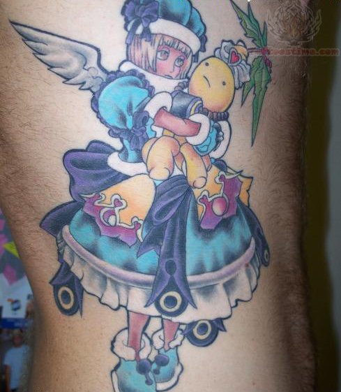 Cute Anime Angel Girl Tattoo On Side Rib