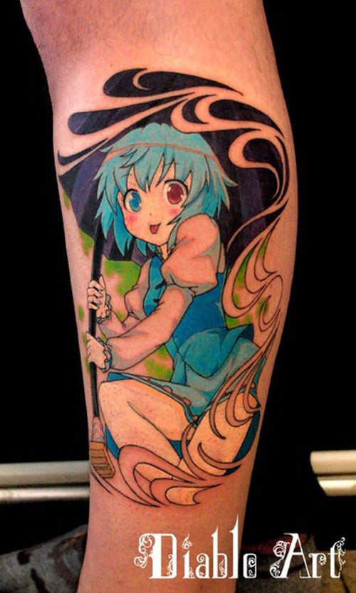 Cute Anime Girl Tattoo On Arm Sleeve