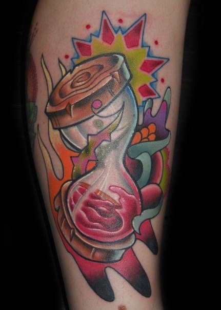 Death Broken Hourglass Colorful Tattoo