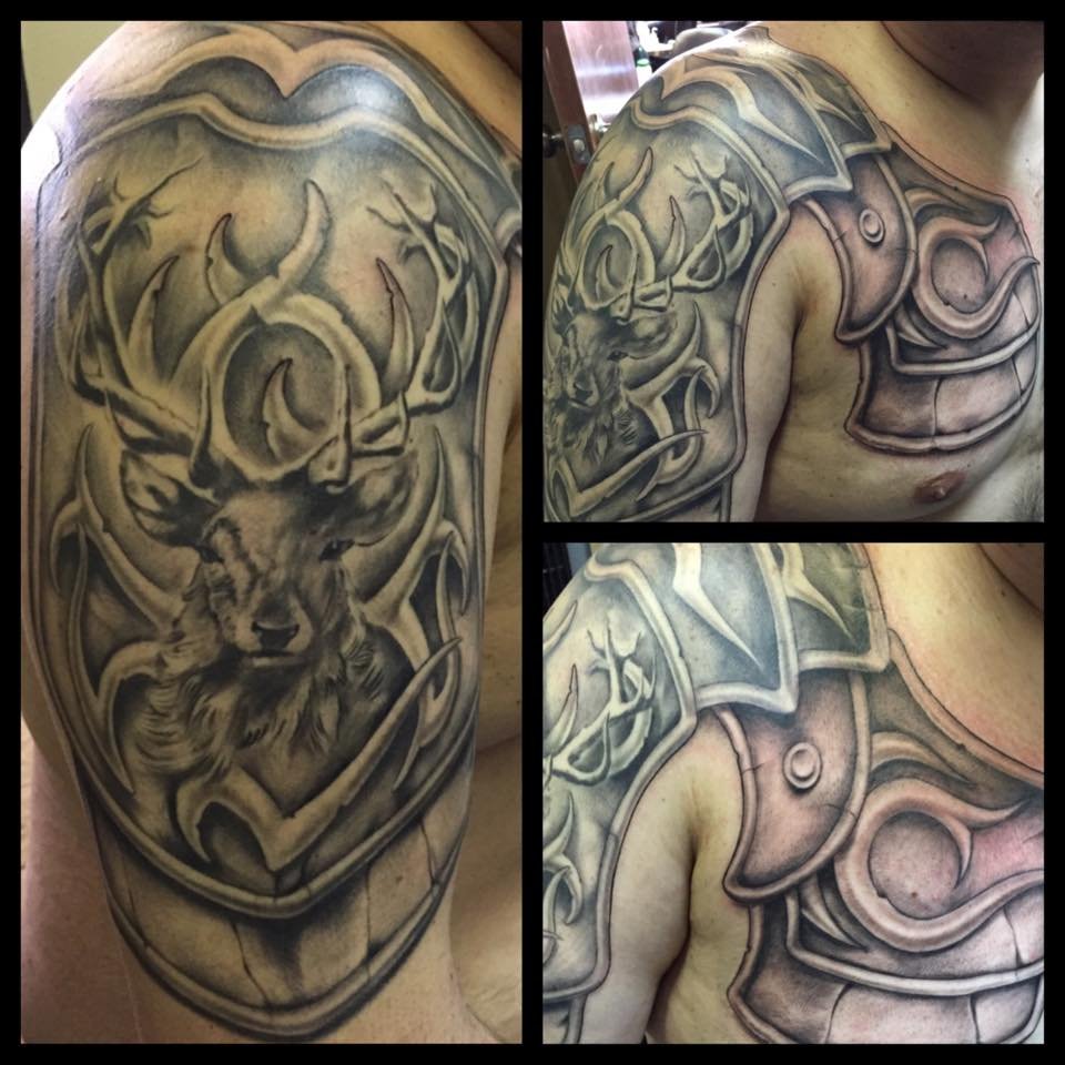 Deer Armor Shoulder Tattoo