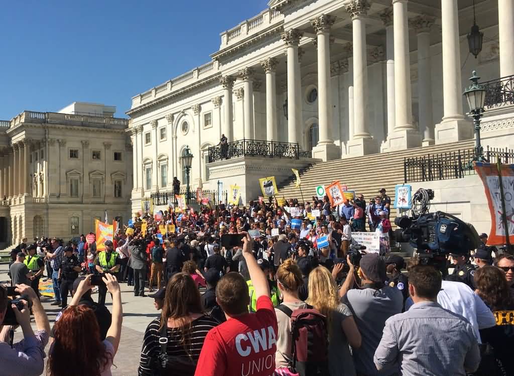 Demonstrators In Front Of United States Capitol Building