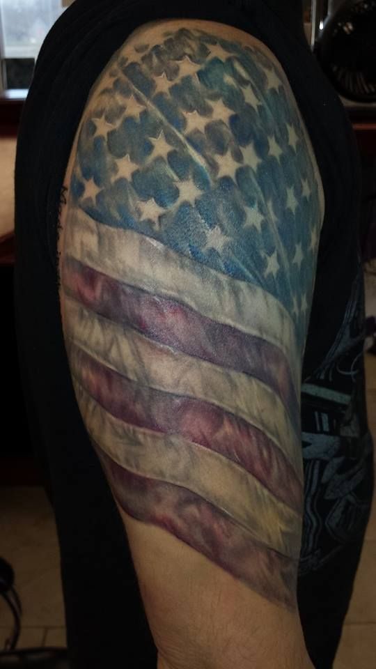 Dirty USA Flag Tattoo On Half Sleeve