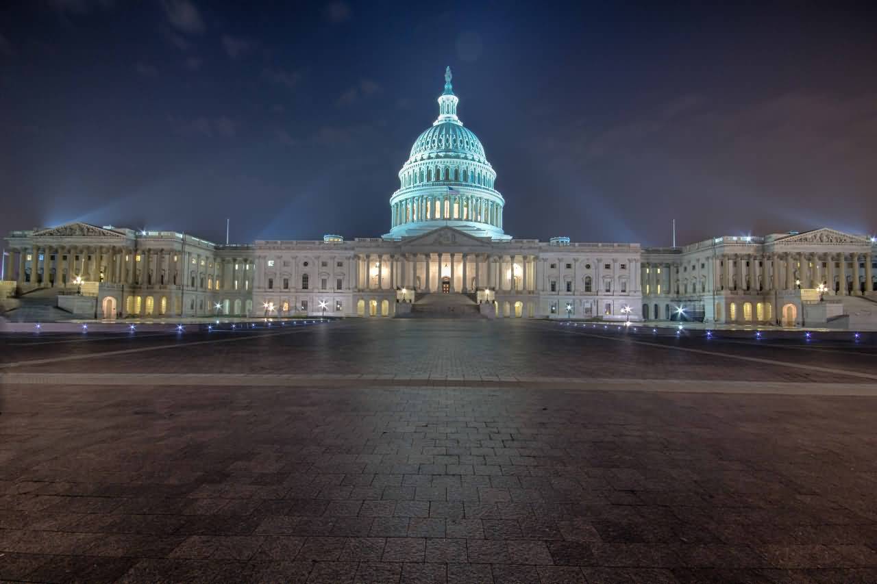 East Front Of The United States Capitol Building At Night