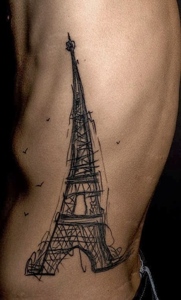 Eiffel Tower Rib Cage Tattoo