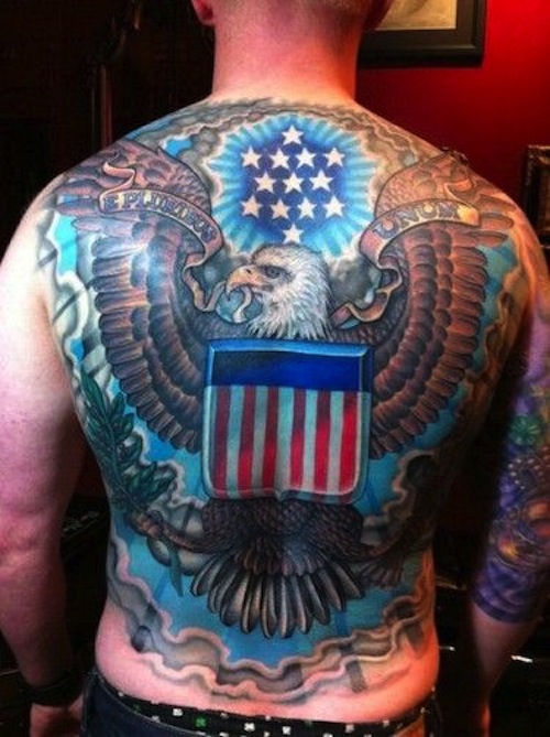 Fabulous America Patriotic Tattoo On Full Back