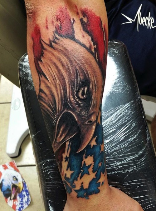 Fabulous Angry Patriotic Eagle Tattoo On Arm Sleeve