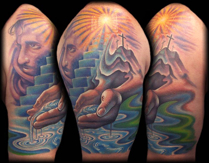 Fabulous Water Hands Tattoo By Jeff Ensminger
