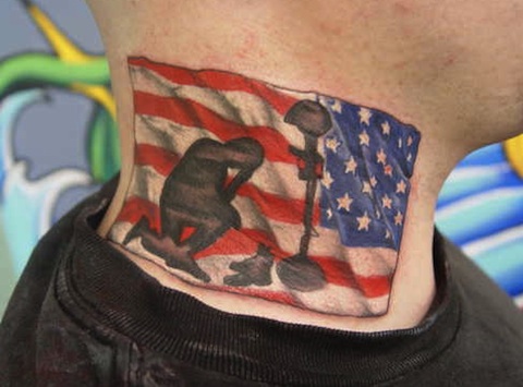 Fallen Army Comrade US Flag Tattoo On Side Neck