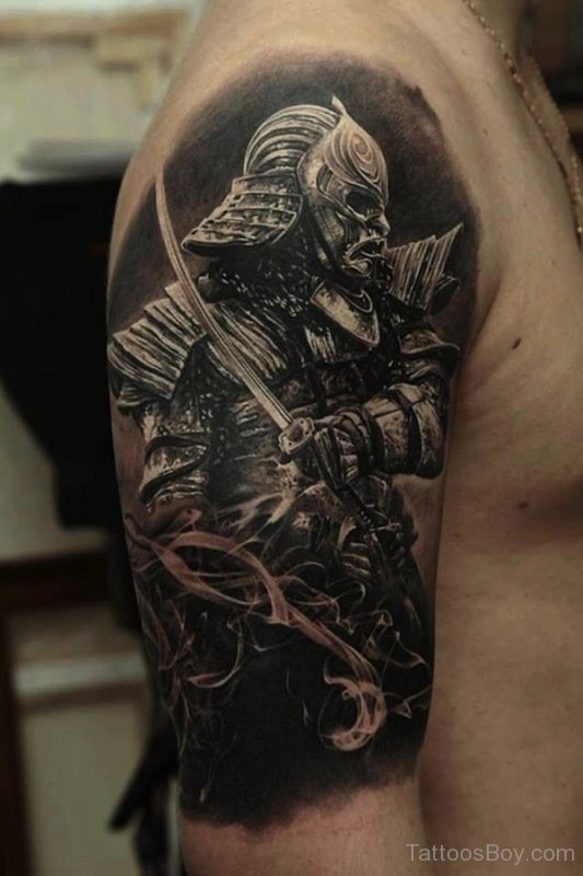 Fantastic 3D Samurai Armor Tattoo On Half Sleeve