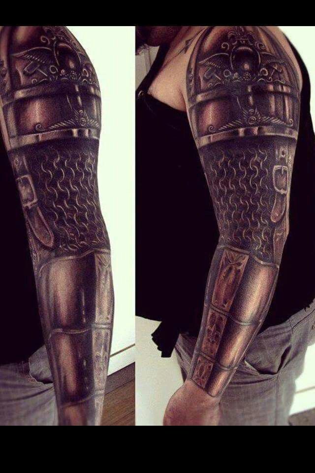 Fantastic Medieval Armor Tattoo On Full Sleeve