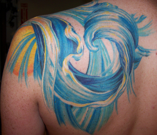 Fantastic Water Tattoo On Back Shoulder