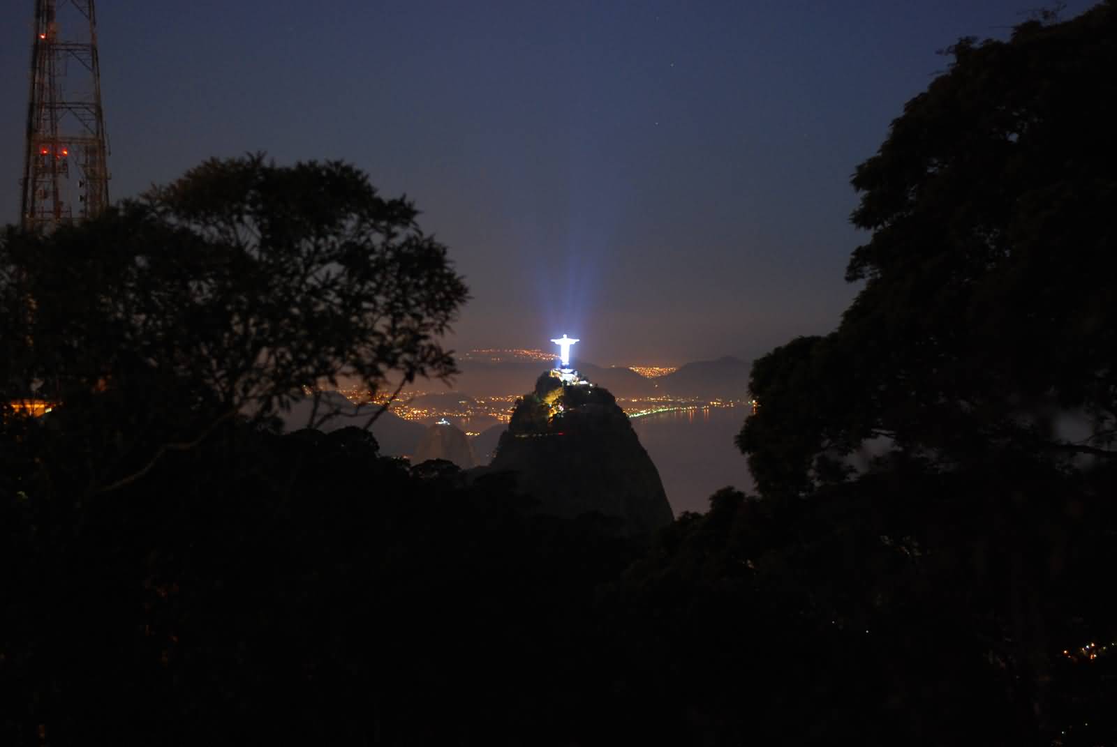 Far View Of Christ the Redeemer At Night From Tijuca Forest