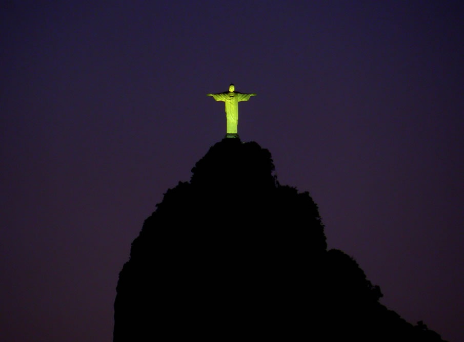 Far View Of The Christ the Redeemer Lit Up At Night