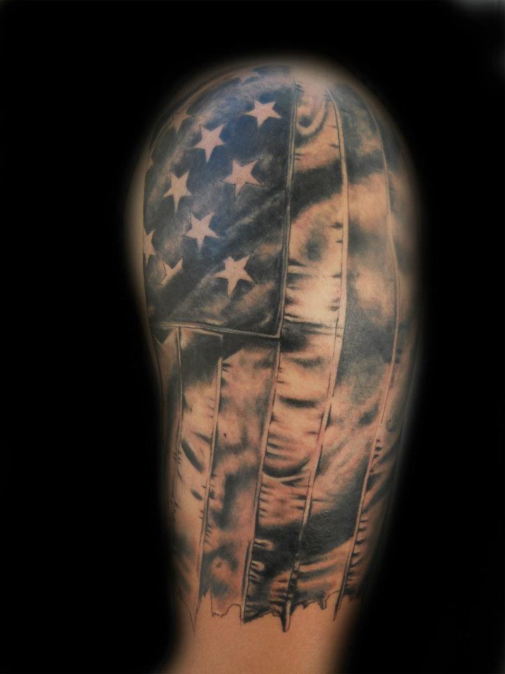 Fine American Flag Tattoo On Half Sleeve By Sidney Lopes
