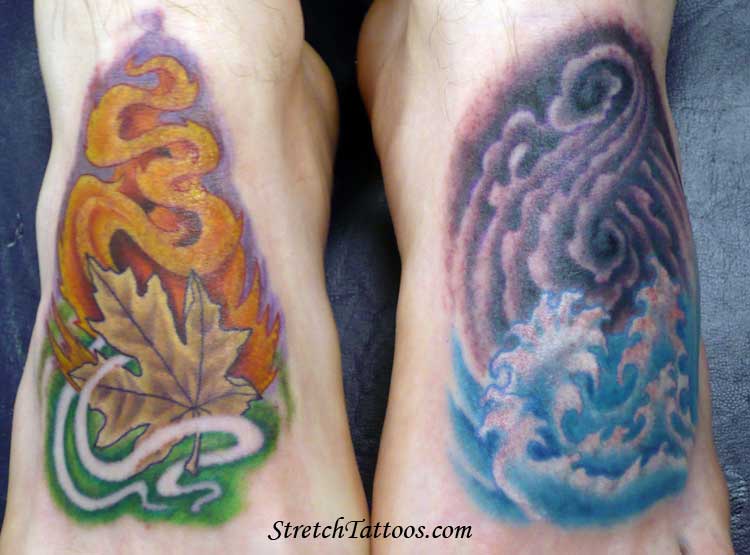 Fire Earth Wind Water Tattoos On Both Foots